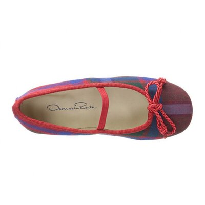  Oscar de la Renta Plaid Wool Sabrinas Shoes 24 (crimson/navy)
